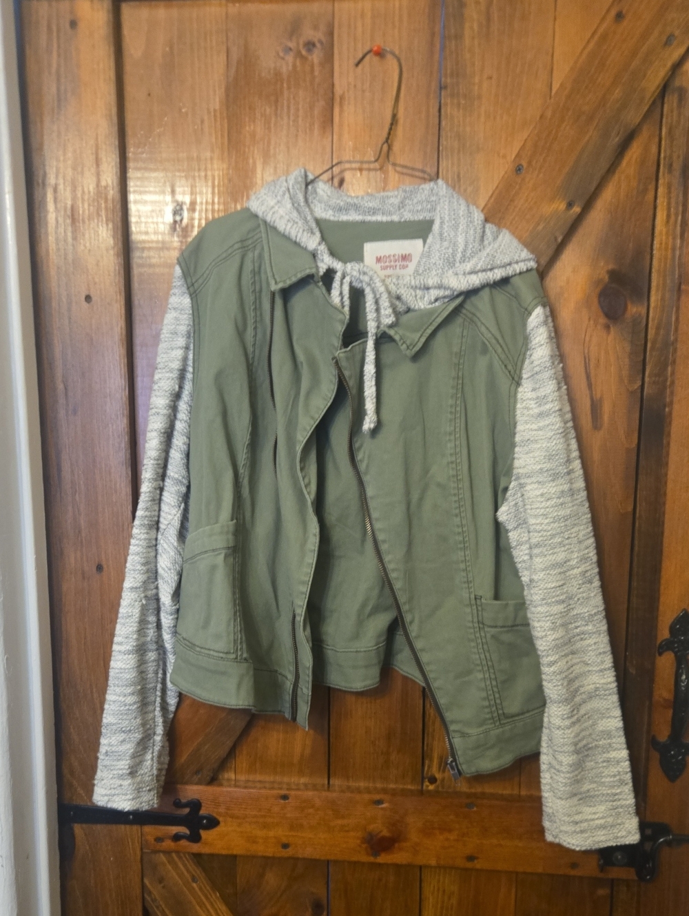Mossimo Supply Co. Olive Utility Jacket with Heather Gray Knit Hood & Sleeves